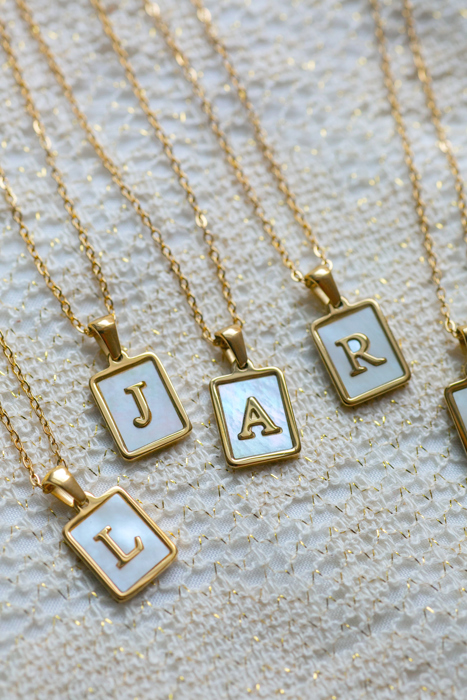 Gold Mother of Pearl Initial Letter Necklace
