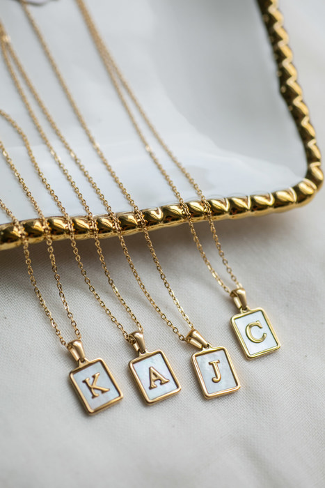 Gold Mother of Pearl Initial Letter Necklace