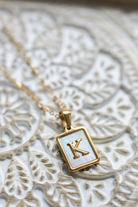 Gold Mother of Pearl Initial Letter Necklace
