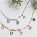  Paperclip Chain Birthstone Necklace