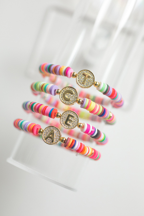 Personalized Rainbow Heishi Initial Bracelet
