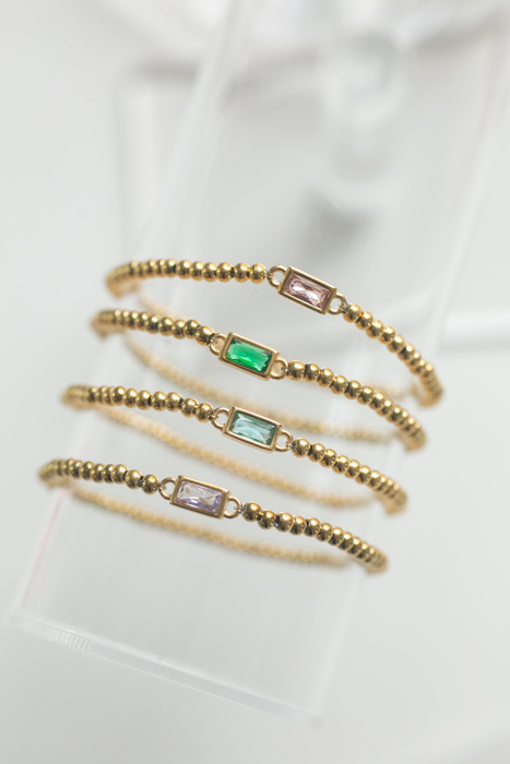 Gold Beaded Baguette Birthstone Bracelet | Birthstone Jewelry