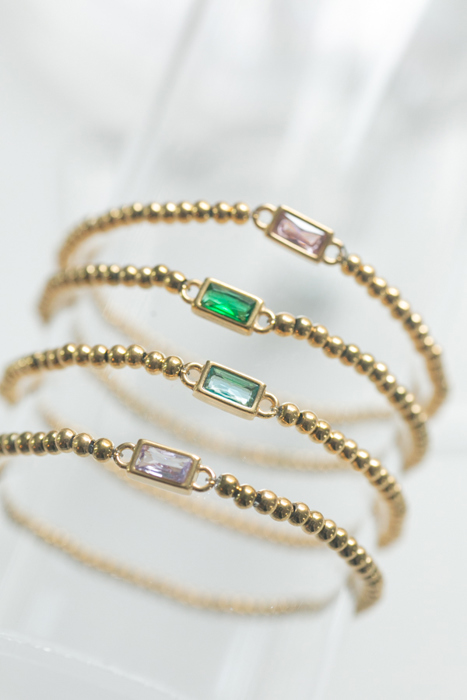 Gold Beaded Baguette Birthstone Bracelet | Birthstone Jewelry