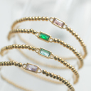  Gold Beaded Baguette Birthstone Bracelet | Birthstone Jewelry