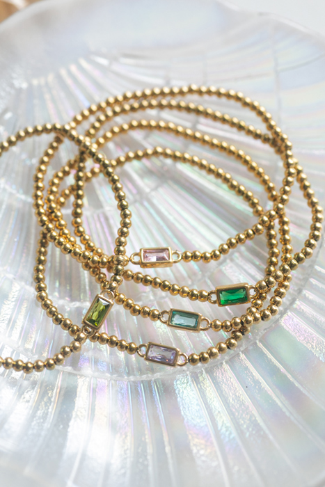 Gold Beaded Baguette Birthstone Bracelet | Birthstone Jewelry