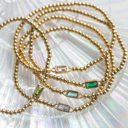  Gold Beaded Baguette Birthstone Bracelet | Birthstone Jewelry