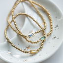 Gold Beaded Baguette Birthstone Bracelet | Birthstone Jewelry