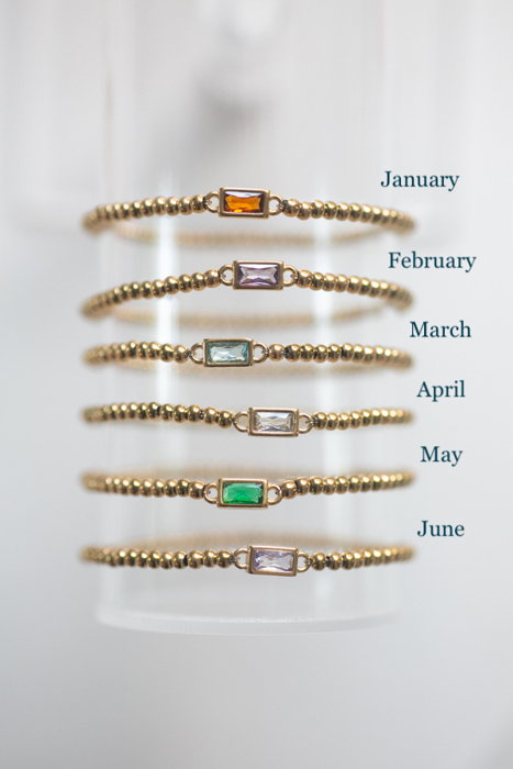 Gold Beaded Baguette Birthstone Bracelet | Birthstone Jewelry