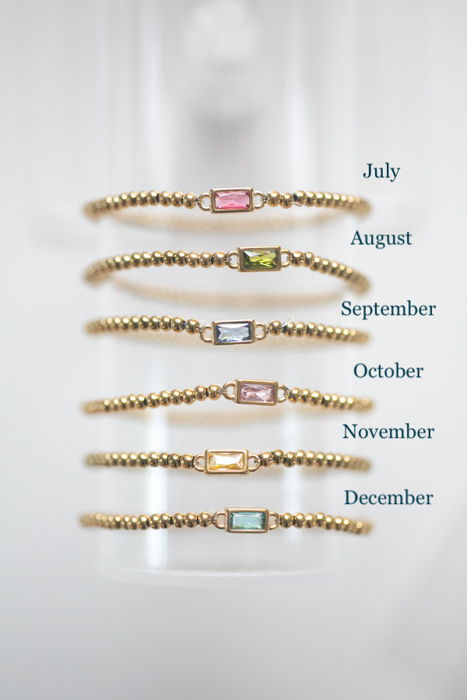 Gold Beaded Baguette Birthstone Bracelet | Birthstone Jewelry