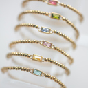  Gold Beaded Baguette Birthstone Bracelet | Birthstone Jewelry