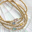  Gold Beaded Baguette Birthstone Bracelet | Birthstone Jewelry