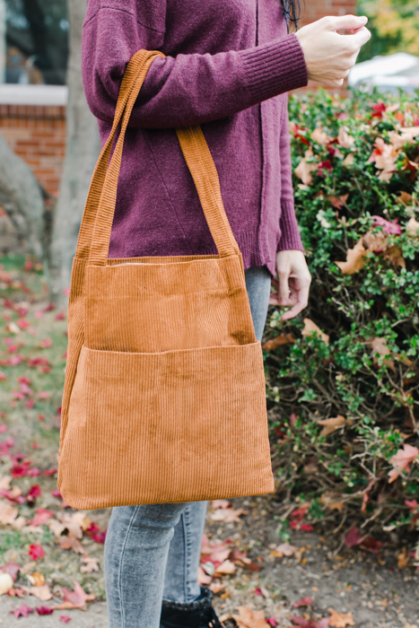 Double Pocket Corduroy Tote Bag | Fall Handbag | Fall Purses