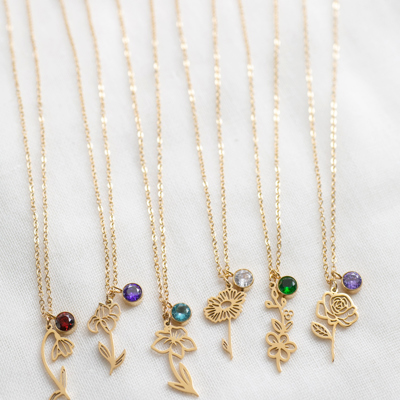 Dainty Birthstone & Birth Flower Necklaces