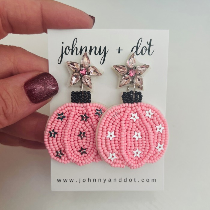 Pink Pumpkin Thanksgiving Beaded Earrings by Johnny + Dot