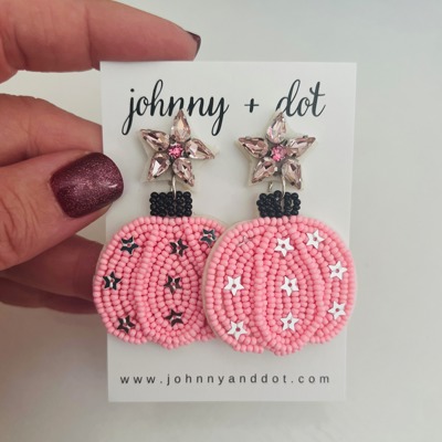 Pink Pumpkin Thanksgiving Beaded Earrings by Johnny + Dot