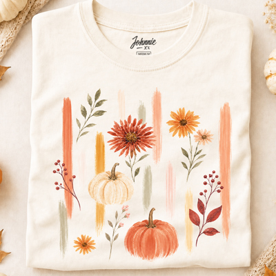 Autumn Pumpkin & Wildflower Fall Floral Graphic Tee | Fall Shirt