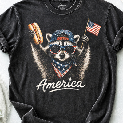 America Raccoon Funny Feral 4th of July Patriotic USA Graphic Tee
