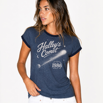 Halley's Comet 1986 Vintage Celestial Space Ringer Tee | Retro Graphic Tee | Fun Science Teacher Tee