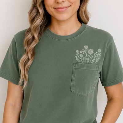 Simple Wildflower Daisy Floral Spring & Summer Pocket Graphic Tee | Floral Tee