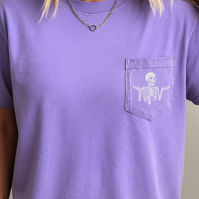 Shrugging Skeleton Funny Pocket Teacher Fall & Autumn Graphic Tee | Spooky Halloween Shirt