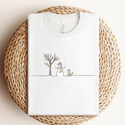 Cute Winter Snowman Dog & Tree Minimalist Snow Graphic Tee