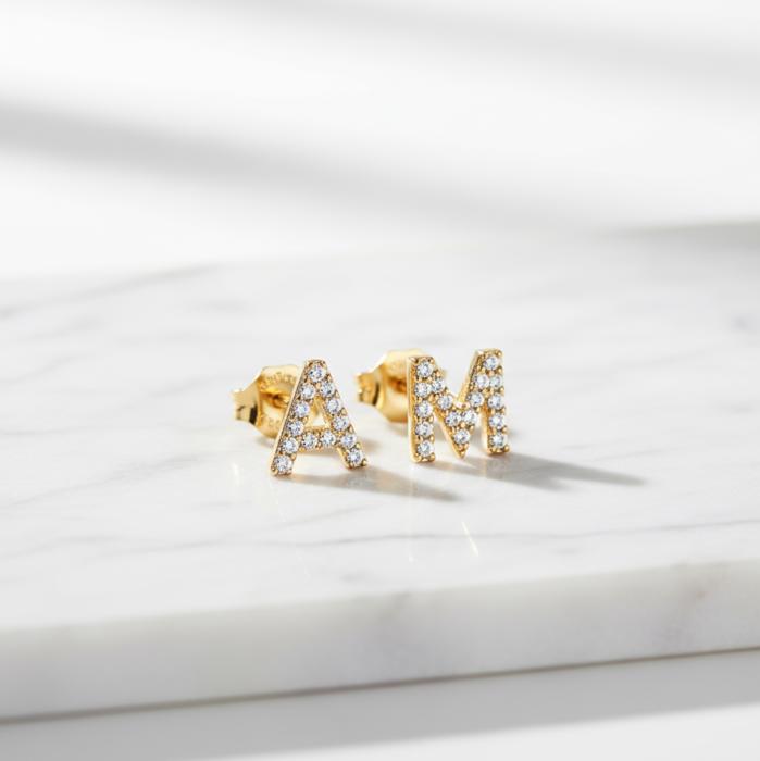 Zircon Initial Letter Stud Earrings | Personalized Crystal Earrings A to Z | Dainty Luxury Gift Jewelry