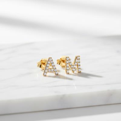Zircon Initial Letter Stud Earrings | Personalized Crystal Earrings A to Z | Dainty Luxury Gift Jewelry