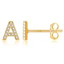 A Gold Zircon Initial Letter Stud Earrings | Personalized Crystal Earrings A to Z | Dainty Luxury Gift Jewelry