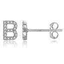 B Silver Zircon Initial Letter Stud Earrings | Personalized Crystal Earrings A to Z | Dainty Luxury Gift Jewelry