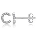 C Silver Zircon Initial Letter Stud Earrings | Personalized Crystal Earrings A to Z | Dainty Luxury Gift Jewelry