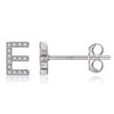 E Silver Zircon Initial Letter Stud Earrings | Personalized Crystal Earrings A to Z | Dainty Luxury Gift Jewelry