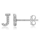 J Silver Zircon Initial Letter Stud Earrings | Personalized Crystal Earrings A to Z | Dainty Luxury Gift Jewelry