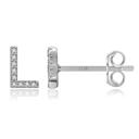 L Silver Zircon Initial Letter Stud Earrings | Personalized Crystal Earrings A to Z | Dainty Luxury Gift Jewelry