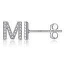 M Silver Zircon Initial Letter Stud Earrings | Personalized Crystal Earrings A to Z | Dainty Luxury Gift Jewelry