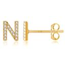 N Gold Zircon Initial Letter Stud Earrings | Personalized Crystal Earrings A to Z | Dainty Luxury Gift Jewelry