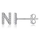 N Silver Zircon Initial Letter Stud Earrings | Personalized Crystal Earrings A to Z | Dainty Luxury Gift Jewelry