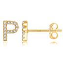 P Gold Zircon Initial Letter Stud Earrings | Personalized Crystal Earrings A to Z | Dainty Luxury Gift Jewelry