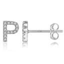 P Silver Zircon Initial Letter Stud Earrings | Personalized Crystal Earrings A to Z | Dainty Luxury Gift Jewelry