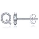 Q Silver Zircon Initial Letter Stud Earrings | Personalized Crystal Earrings A to Z | Dainty Luxury Gift Jewelry