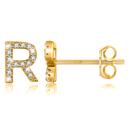 R Gold Zircon Initial Letter Stud Earrings | Personalized Crystal Earrings A to Z | Dainty Luxury Gift Jewelry