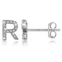 R Silver Zircon Initial Letter Stud Earrings | Personalized Crystal Earrings A to Z | Dainty Luxury Gift Jewelry