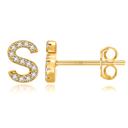S Gold Zircon Initial Letter Stud Earrings | Personalized Crystal Earrings A to Z | Dainty Luxury Gift Jewelry