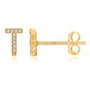 T Gold Zircon Initial Letter Stud Earrings | Personalized Crystal Earrings A to Z | Dainty Luxury Gift Jewelry