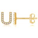 U Gold Zircon Initial Letter Stud Earrings | Personalized Crystal Earrings A to Z | Dainty Luxury Gift Jewelry