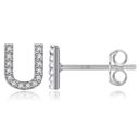 U Silver Zircon Initial Letter Stud Earrings | Personalized Crystal Earrings A to Z | Dainty Luxury Gift Jewelry