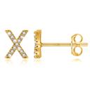 X Gold Zircon Initial Letter Stud Earrings | Personalized Crystal Earrings A to Z | Dainty Luxury Gift Jewelry