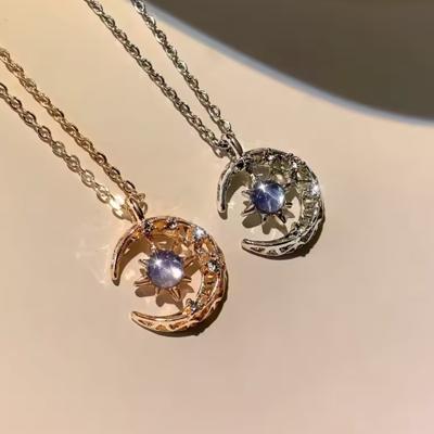 Sun Moon Crystal Pendant Necklace for Women — Celestial Clavicle Chain Rhinestone Jewelry Gift