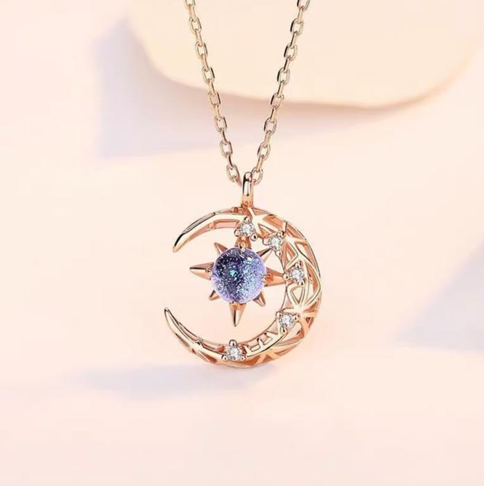 Sun Moon Crystal Pendant Necklace for Women — Celestial Clavicle Chain Rhinestone Jewelry Gift