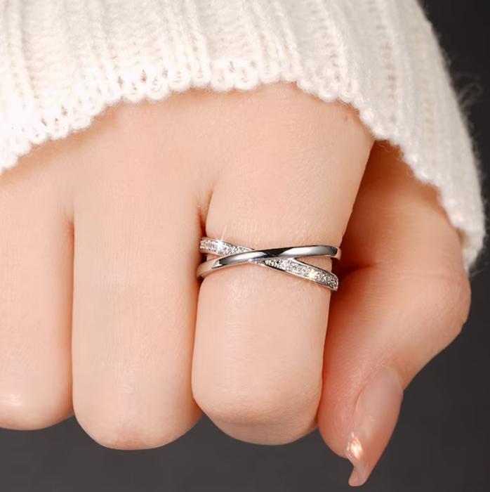 Silver Cross Ring for Women — Brilliant Zirconia Pave Band Minimalist Stackable Ring | Everyday Fine Jewelry