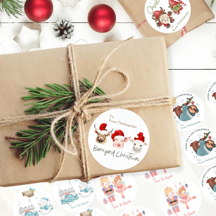 Personalized To & From Holiday Christmas Gift Sticker Labels
